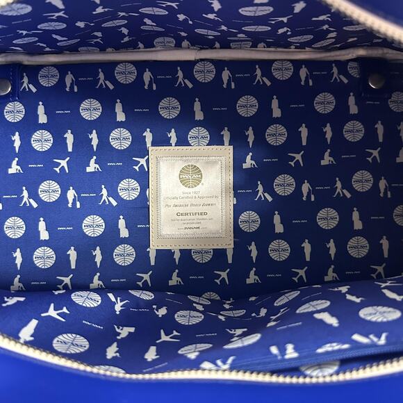 Vintage Pan Am Explorer Bag Blue Top Handle Travel Bag Limited Edition Leather - Picture 14 of 15